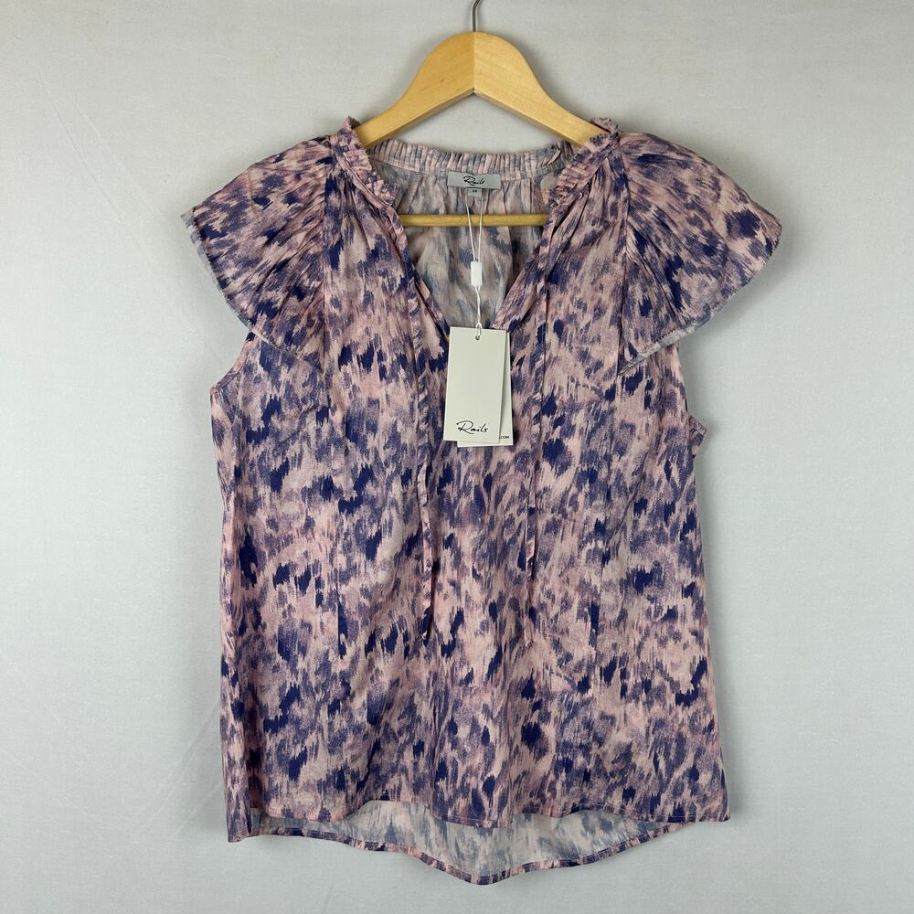 Rails Karysa Pink Ikat Flutter Sleeve Top Shirt Blouse Women's Size XS